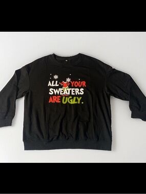 womens ugly christmas sweater shirt black long sleeve  XL